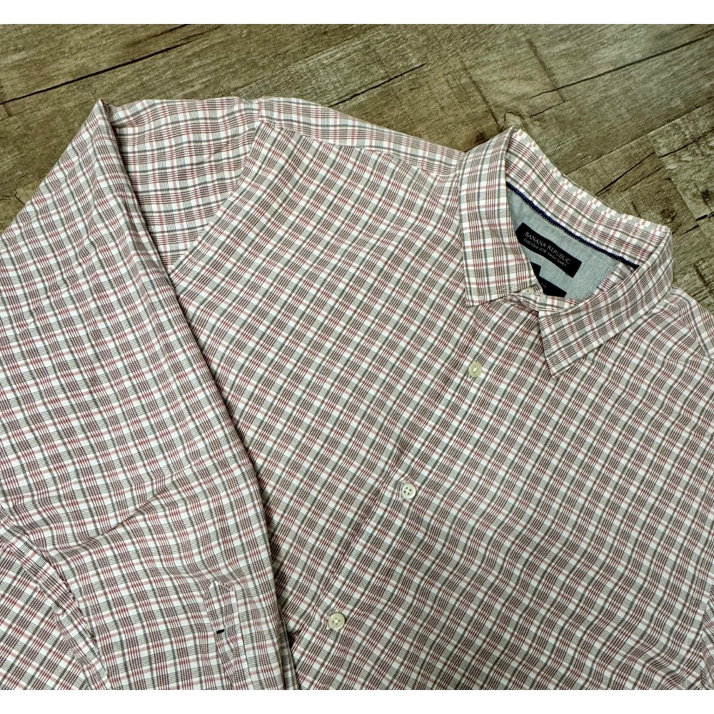 Banana Republic Custom 078 Wash Shirt Mens XL Tall Tailored Slim Fit Plaid Red